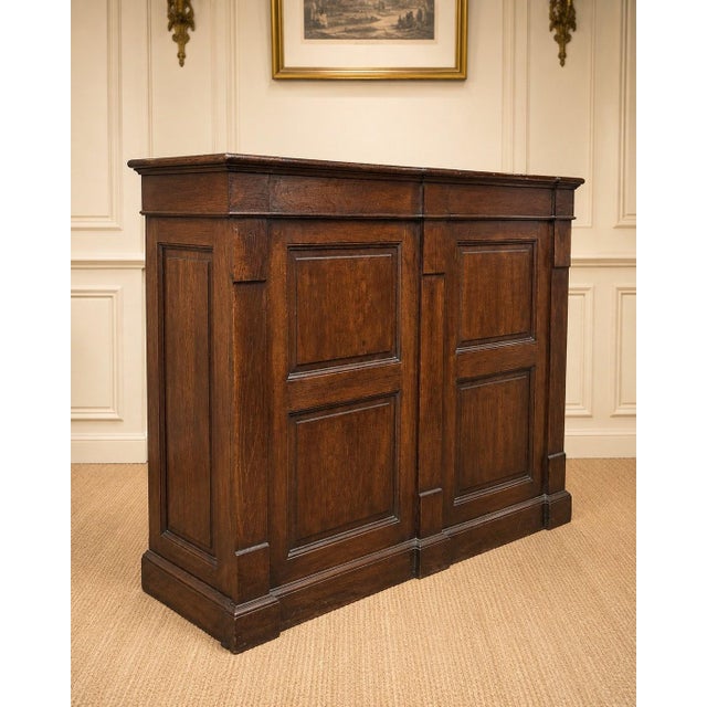 Wood Regency Low Sideboard with Plinth in Oak Herringbone Top For Sale - Image 7 of 9