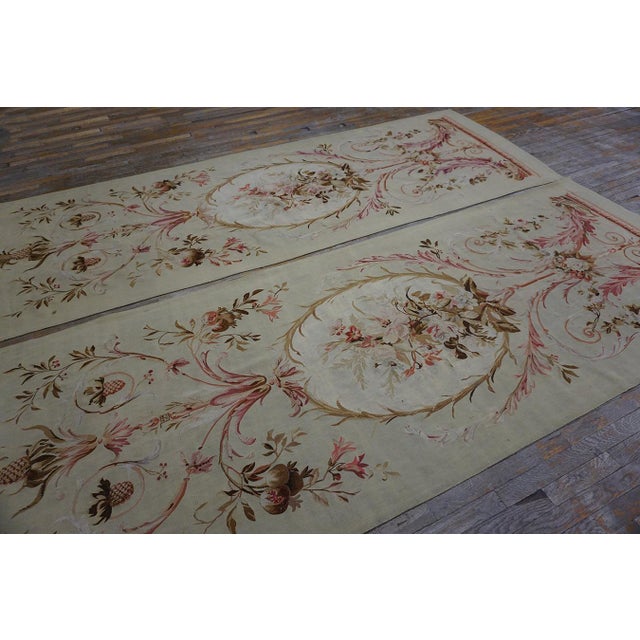 1890s Ivory Floral Pair Antique French "Portier Rug Tapestries Textile Carpet For Sale - Image 4 of 12