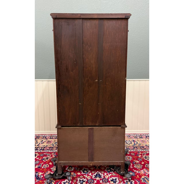 Antique English Jacobean Bookcase Cabinet Double Door Glass Drawers Oak c.1930s For Sale - Image 18 of 18