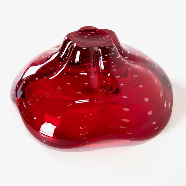 Italian Murano Style Art Glass Ruby Red Bullicante Bowl For Sale - Image 9 of 10