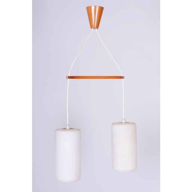 Mid-Century Chandelier in Beech and Glass from Dřevo Humpolec, Czech, 1950s For Sale - Image 6 of 11