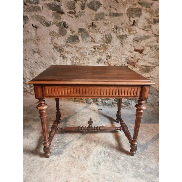French Walnut Writing Table with Drawer, 1930 For Sale - Image 14 of 16