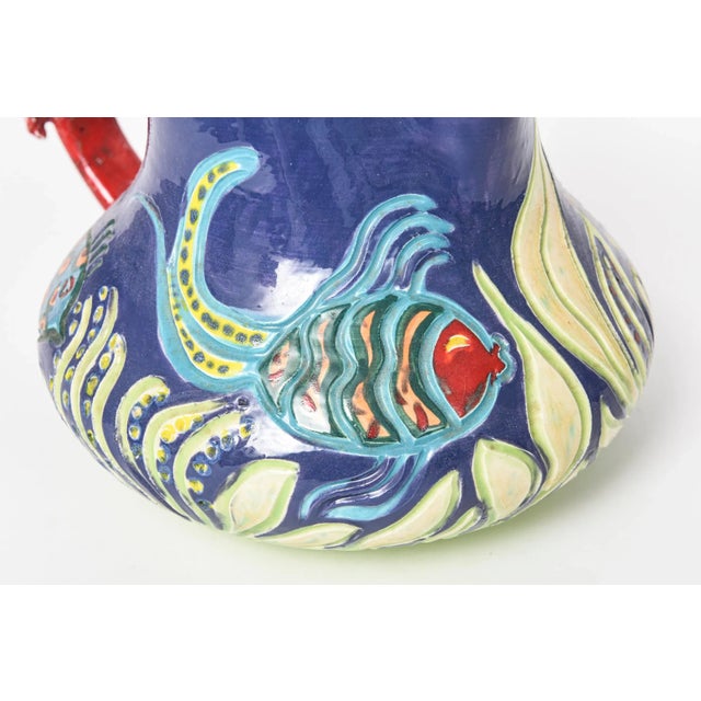 1997 Ceramic Folk Art Pottery Lobster Fish Sealife Under the Sea Pitcher For Sale In Miami - Image 6 of 10