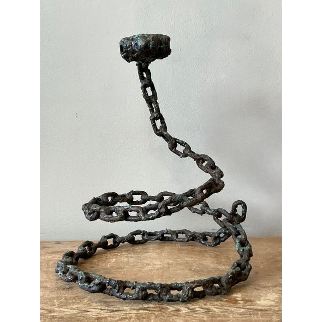 Rustic Vintage Boho Brutalist Chain Link Snake Sculpture For Sale - Image 3 of 8