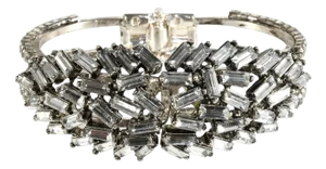 Vintage Lorren Bell Hinged Clamper Bangle Bracelet Clear Baguette Rhinestones