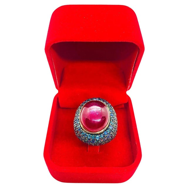 Bochic “Orient” Vintage Ruby & Blue Sapphire Ring Set In 18 K Gold & Silver Natural Center Ruby 16.00 Carat Natural Blue...