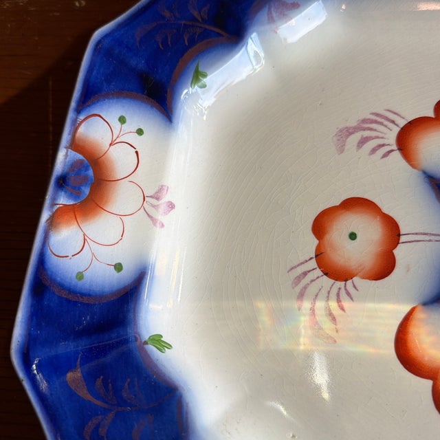 Farmhouse Antique Gaudy Welsh Crescent Pinwheel Flow Blue Large Platter, Circa 1840s For Sale - Image 3 of 12