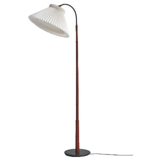 Modern Danish Teak and Hand Folded Le Klint Shade Floor Lamp by Kaare Klint, 1950s For Sale