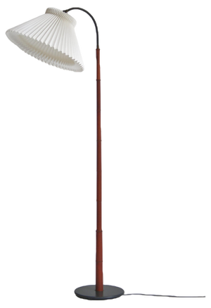 Modern Danish Teak and Hand Folded Le Klint Shade Floor Lamp by Kaare Klint, 1950s