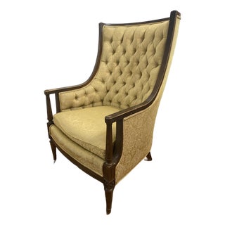 1960s Regency or Louis XVI Style Traditional Tufted Armchair, High Back For Sale