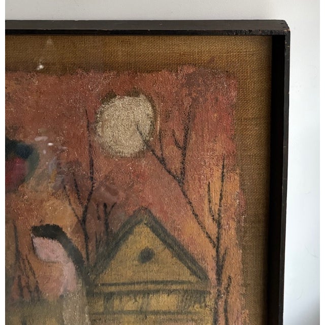 Original Mid Century Salvatore Emblema Painting on Jute - Two Figures and a Building, Signed For Sale - Image 4 of 8