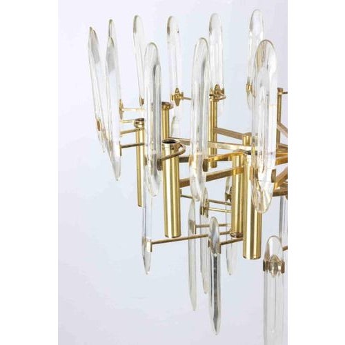 Vintage Italian Brass and Crystal Chandelier, 1970s For Sale - Image 3 of 9