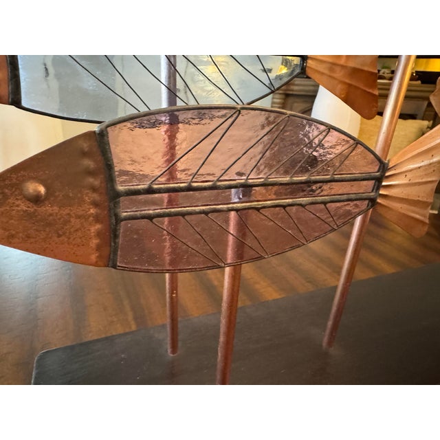 Curtis Jere Vintage Leaded Slag Glass and Copper School of Fish Sculpture Styled Alter Curtis Jere For Sale - Image 4 of 10