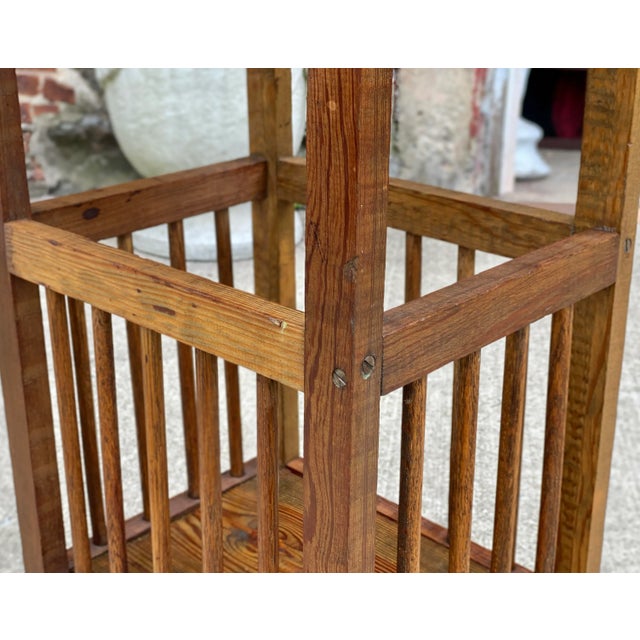 Vintage Farmhouse Country Pine Plant Stand Occasional Side Table For Sale - Image 9 of 12