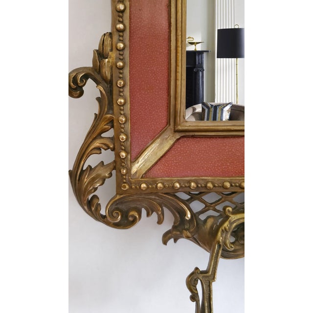 Beveled Wall Mirror Red Shagreen Porcelain For Sale - Image 10 of 12
