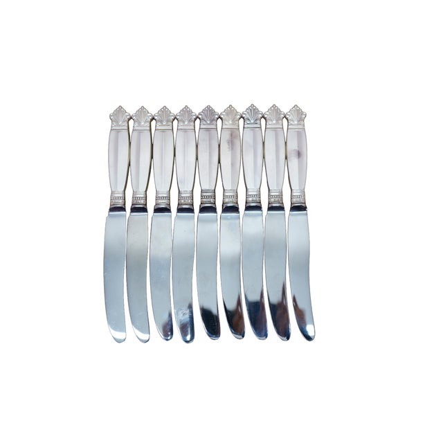 Nine antique Georg Jensen Denmark Sterling Silver 925 steel blade dinner / fruit / butter knives in the Acanthus...