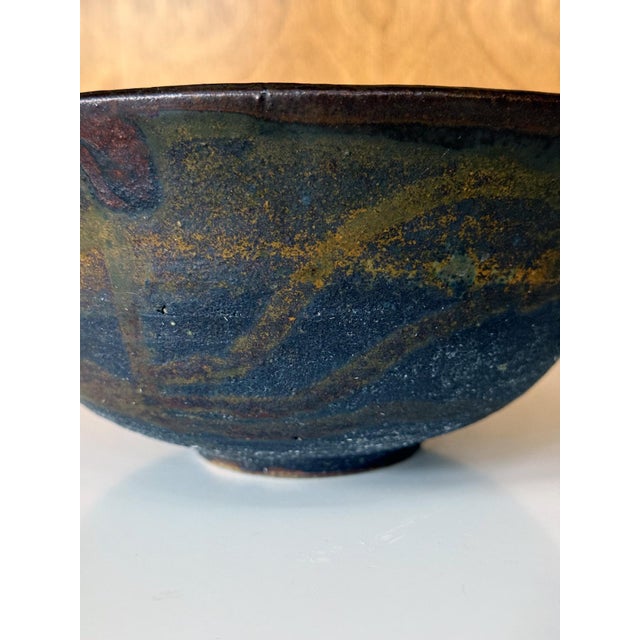 Blue Large Ceramic Bowl with Abstract Glaze by Toshiko Takaezu For Sale - Image 8 of 15