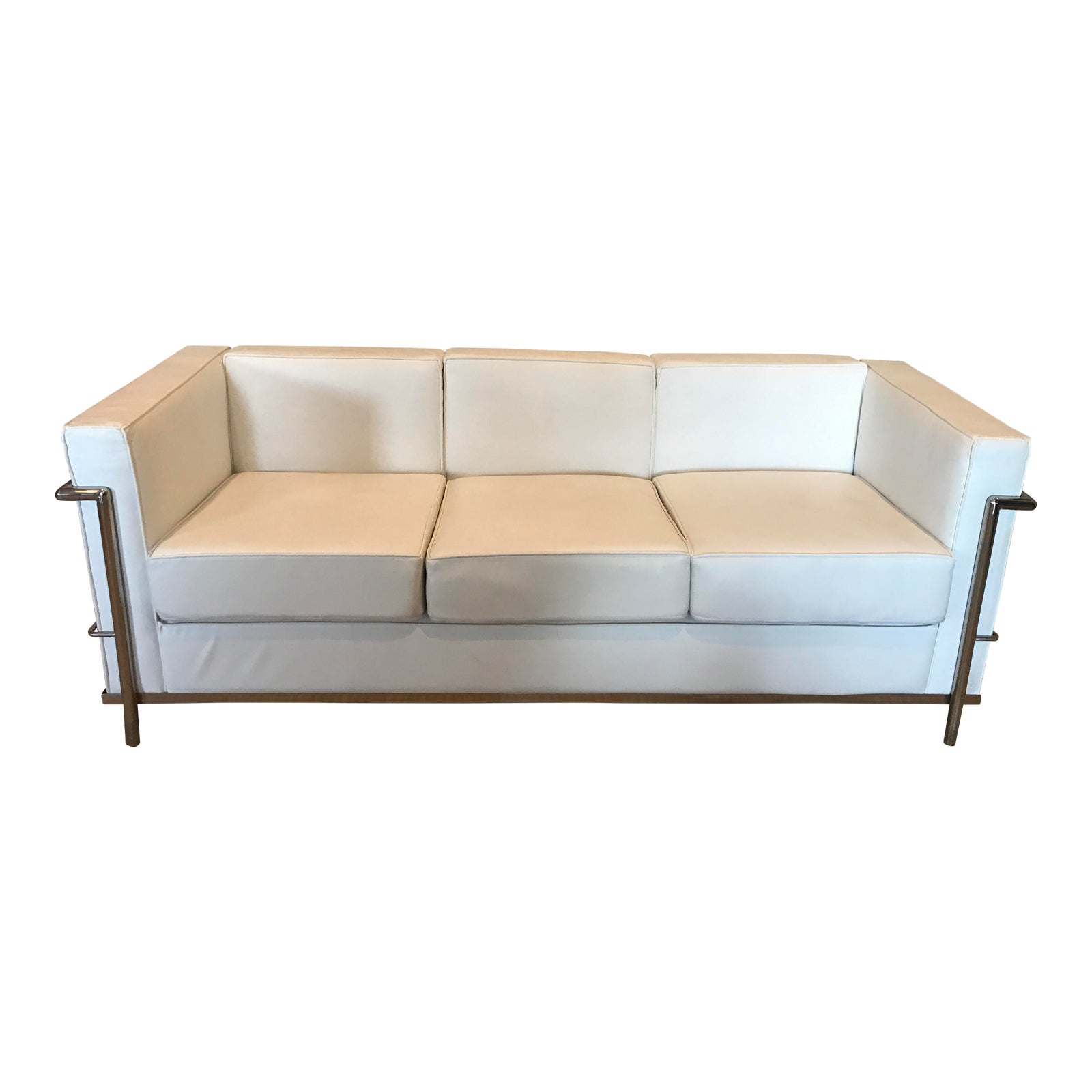 White Leather and Chrome Frame Sofa Chairish