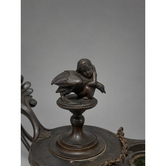 Late 19th Century Pair of Grand Tour Bronze Two-Light Candlesticks in Roman Oil-Lamp Form For Sale - Image 5 of 11