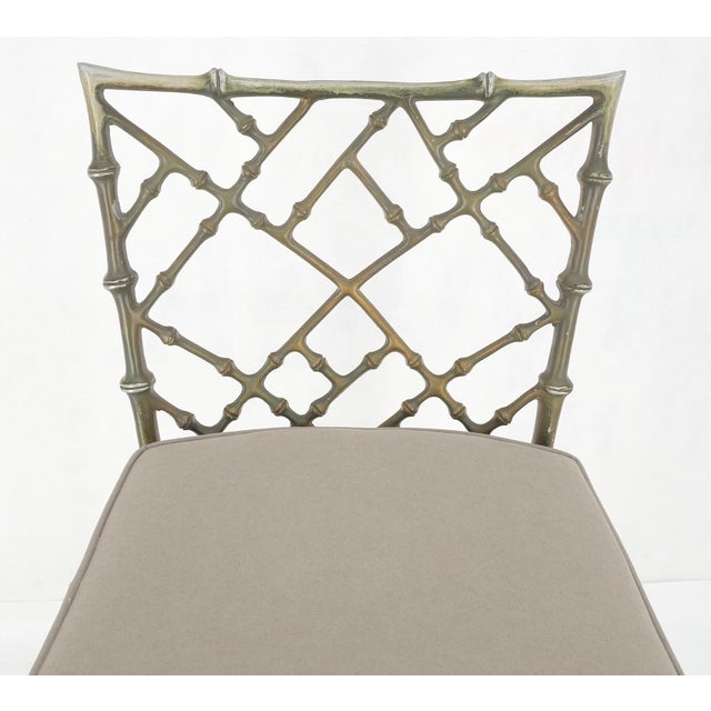 Cast Aluminum set of 3 Faux Bamboo Bar Stools New Alcantera Fabric Upholstery For Sale - Image 12 of 12