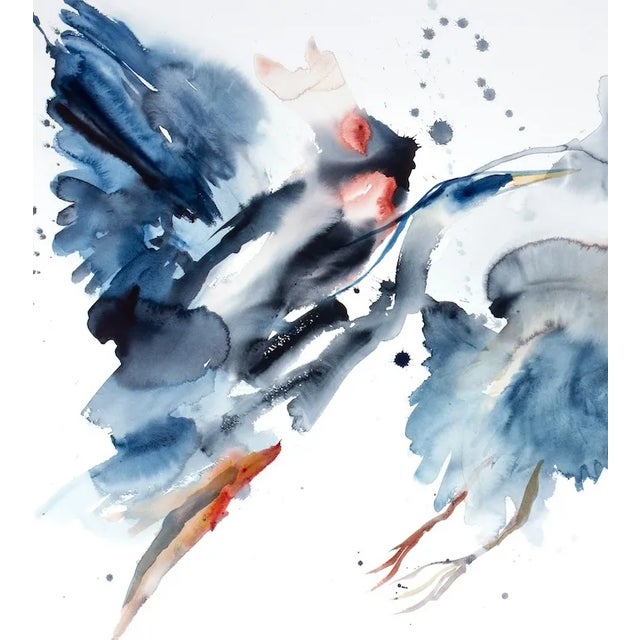 Modern "Herons in Flight No. 5" - Original Watercolor Painting by Elizabeth Becker - Loose Expressive Modern Abstract - Pair of Two Flying Crane Birds For Sale - Image 3 of 3