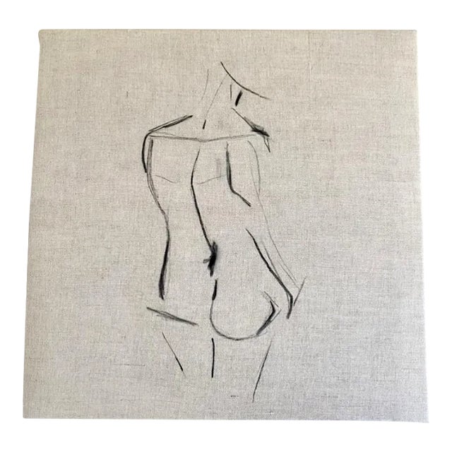 Original Abstract "Nude Study" in Charcoal on Old, Repurposed Canvas by Kendra Dennis For Sale