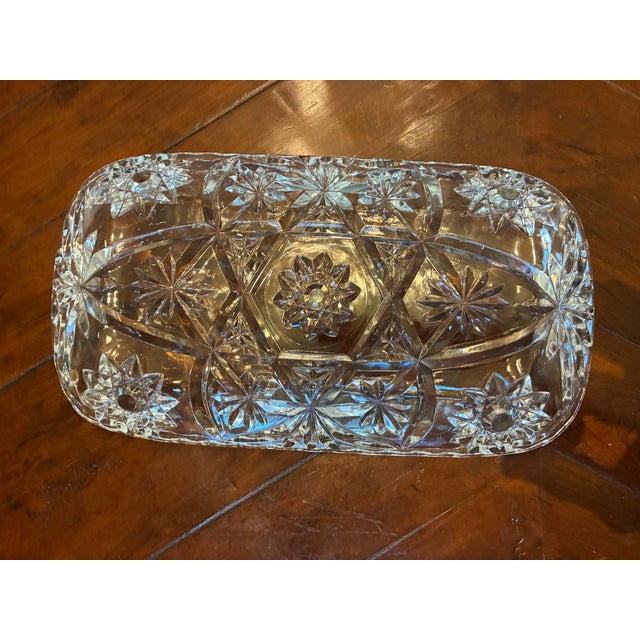 American Mid 20th Century Oblong Molded Lead Crystal Tray For Sale - Image 3 of 3