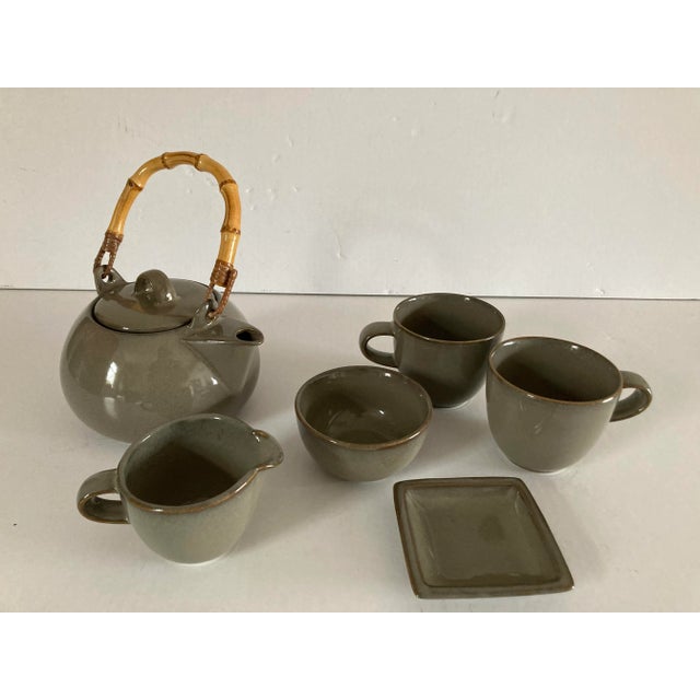 Wood Forelife Tea Set Ceramic Deep Moss Green For Sale - Image 7 of 7
