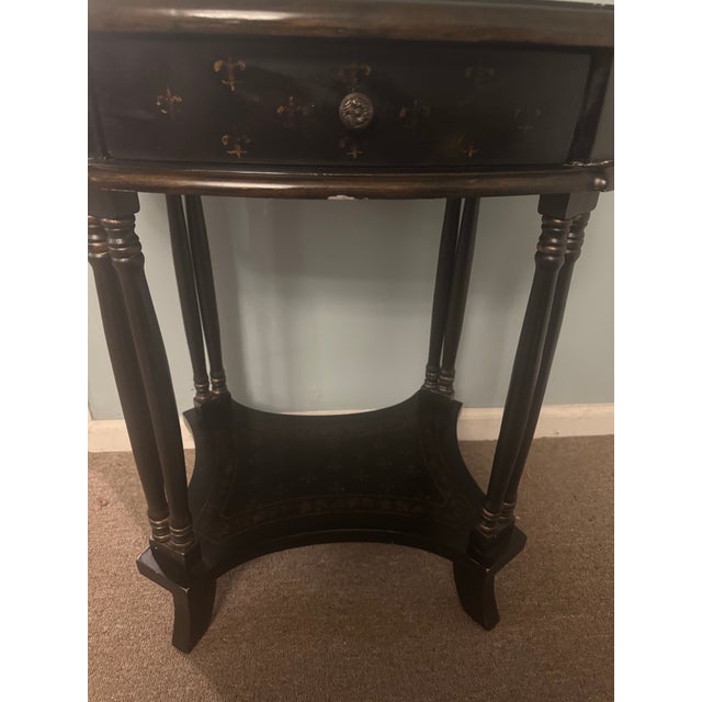 Hollywood Regency 1990s Neoclassical Hollywood Regency Black Demi-Lune Console Table For Sale - Image 3 of 4