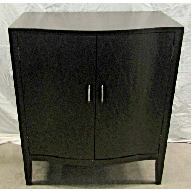 French Art Deco Style Modern Two-Door Bar Cabinet with Diamond Inlay Pattern and Serpentine Front Facade: Features an...