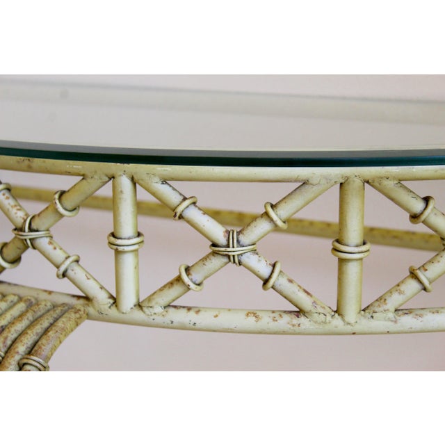 Vintage Hollywood Regency Faux Bamboo Console Table & Mirror Set Demilune Palm Beach Regency 1970s For Sale - Image 11 of 18