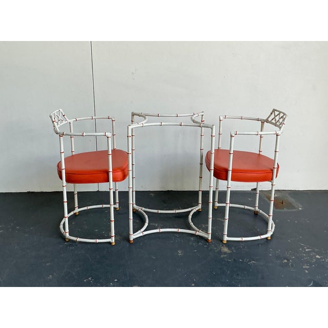 Vintage Faux Metal Bamboo Patio Hollywood Chairs and Table Set For Sale In West Palm - Image 6 of 16