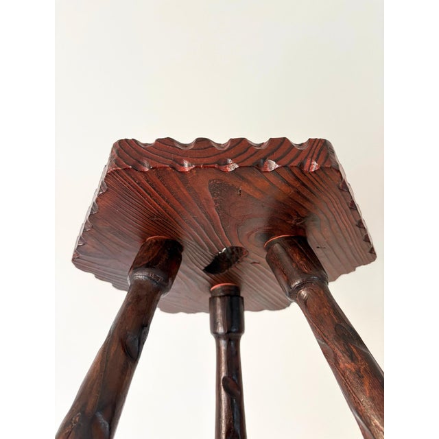 Brutalist Colonial Style Carved Tripod Stool, Spain, 1940s For Sale - Image 6 of 8