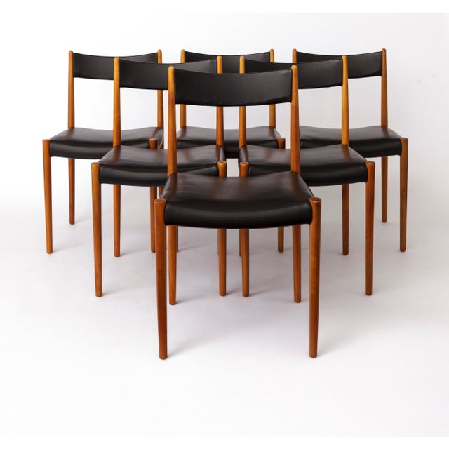 Vintage German Dining Chairs in Beech and Black Faux Leather attributed to Lübke, 1970s, Set of 6 For Sale - Image 11 of 11