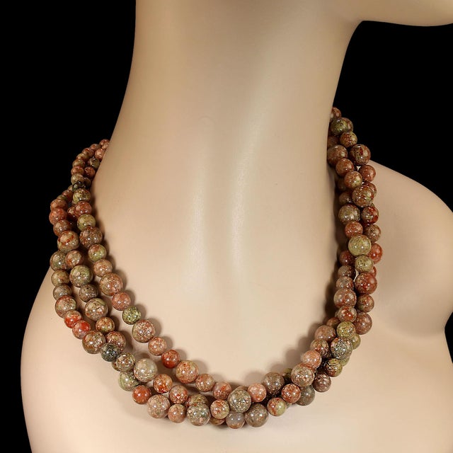 Traditional Ajd 19 Inch Mayflower Jasper 3 Stand Necklace For Sale - Image 3 of 6