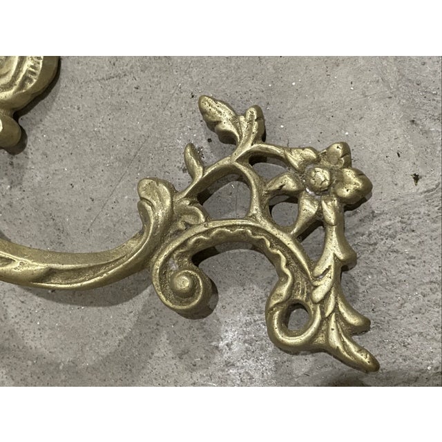 Antique French Provincial Style Floral Motif Metal Drawer Pull Solid Brass For Sale - Image 4 of 6