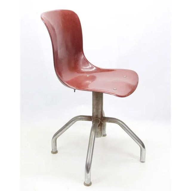 Office Chair with Ergonomic Seat in Brick Red Plastic, 1950s For Sale - Image 4 of 4