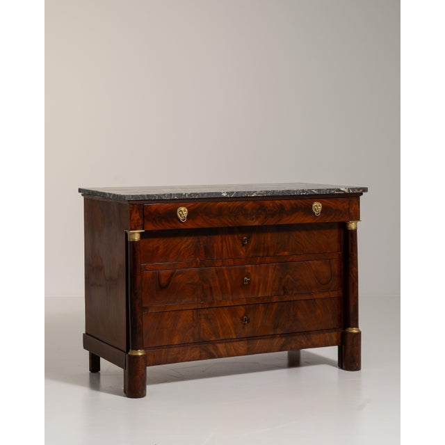 1860s French Chestnut Brown Empire Chest of Drawers with Marble Top For Sale - Image 11 of 15