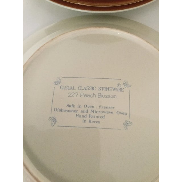 1980s Casual Classic Stoneware Hand Painted Peach Blossoms Plates- Set of 7 For Sale - Image 4 of 5