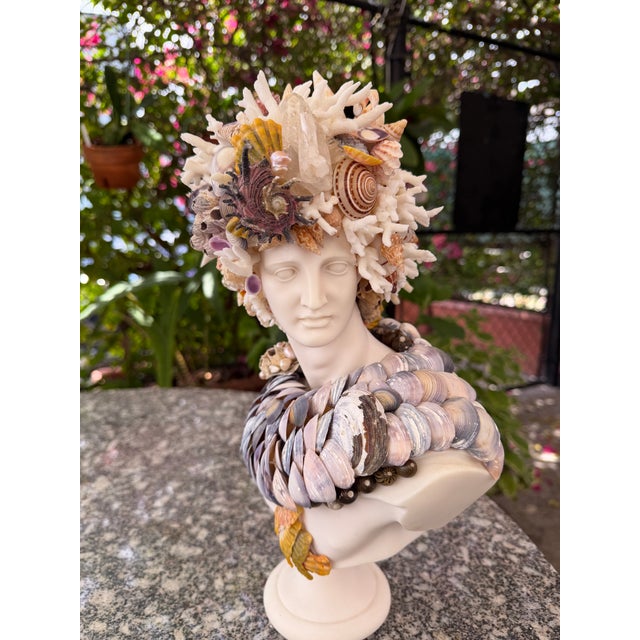 CSS 14"h. Seashells Marble Bust of Apollo For Sale In West Palm - Image 6 of 7