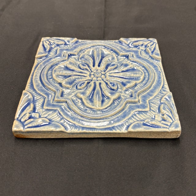 Art Nouveau Capri Light Blue Glazed Decorative Ceramic Tile For Sale - Image 3 of 3