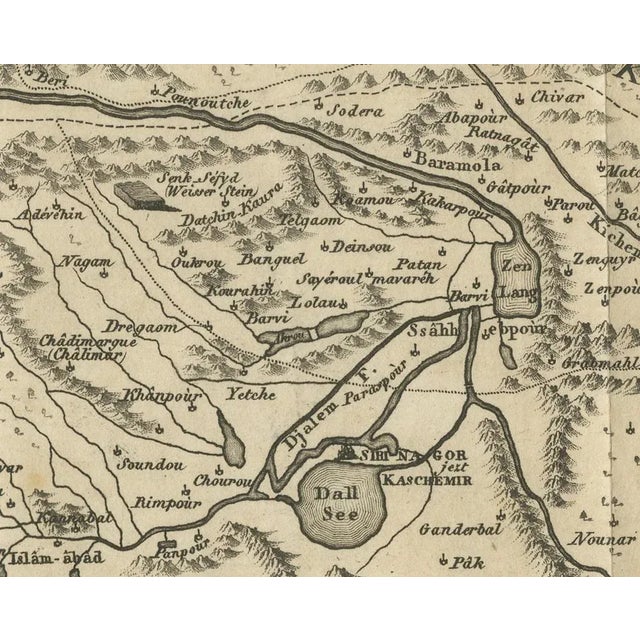 Beige German Map of Kashmir and Surrounding Regions by Weimar, 1802 For Sale - Image 8 of 10