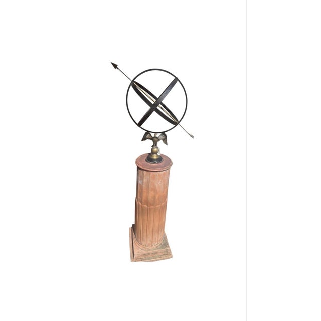 2000 - 2009 Neoclassical Wrought Iron Armillary Sphere Sundial on Fluted Terracotta Pedestal For Sale - Image 5 of 12