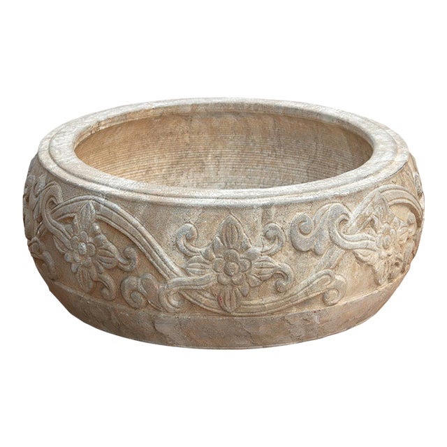Finely Carved Stone Lotus Urn For Sale