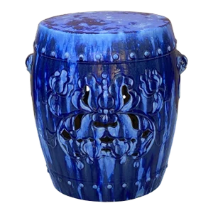 Chinese Mixed Blue Round Lotus Clay Ceramic Garden Stool Table
