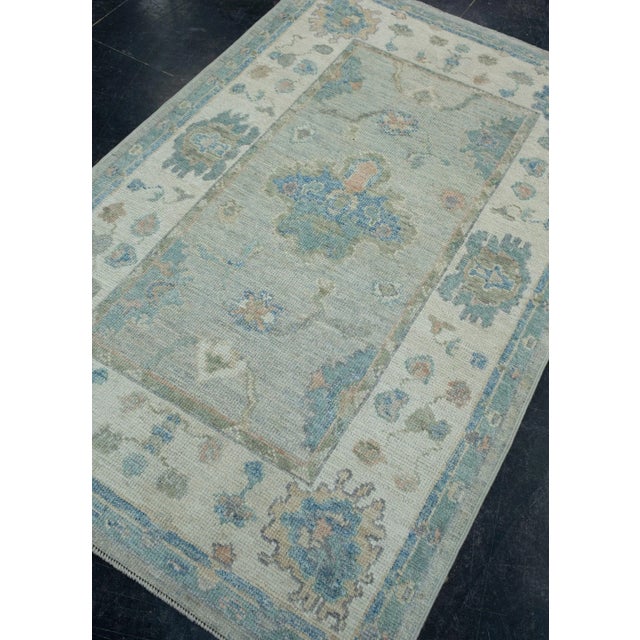 Turkish Blue & Gray Turkish Oushak Rug 3'10" x 5'10" For Sale - Image 3 of 9