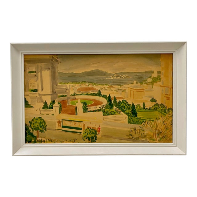 A View From Pacific Heights Original Watercolor Circa 1940s For Sale