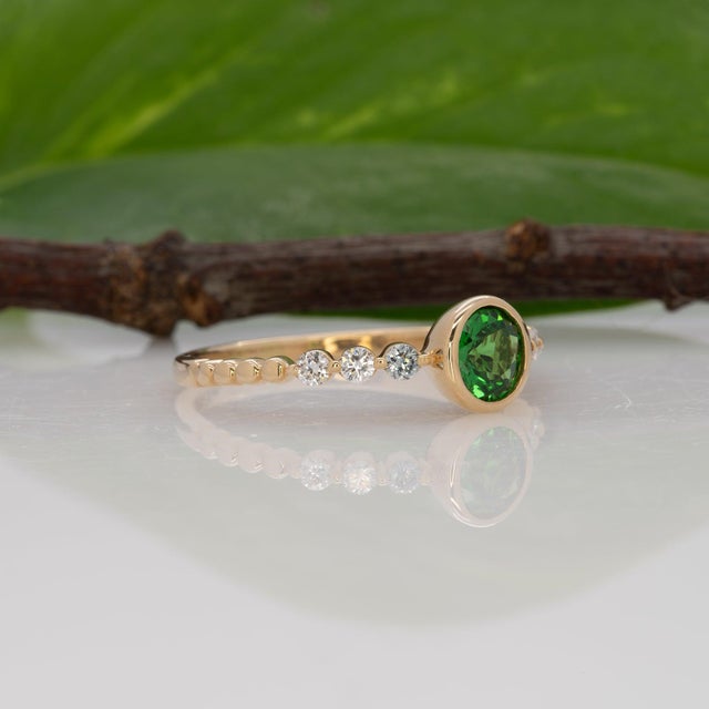 Metal Tsavorite Garnet Ring With Earth-Mined Diamond Accents in Solid 14k Gold, Size 6.75 For Sale - Image 7 of 9