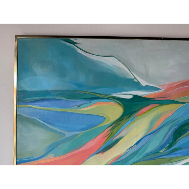 1970’s Vintage Expressionist Abstract Acrylic on Canvas Painting in Gold Aluminum Frame For Sale In Miami - Image 6 of 12
