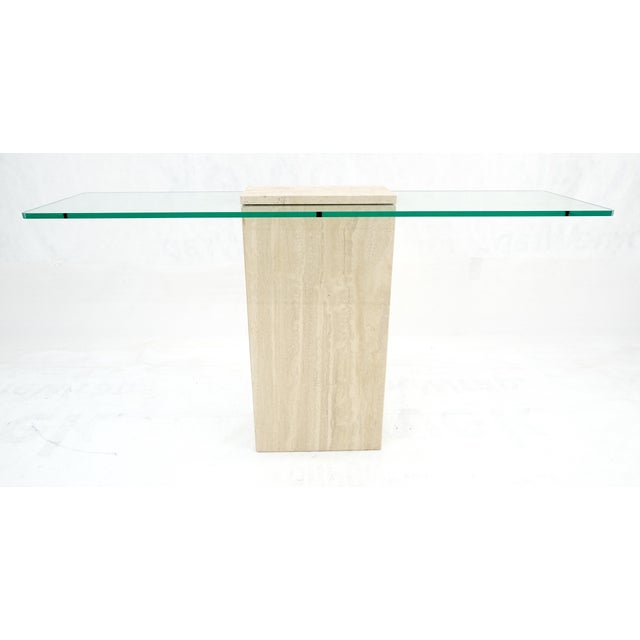 Rectangle Travertine Stone Base Glass Top Italian Console Sofa Table MINT! For Sale - Image 11 of 17